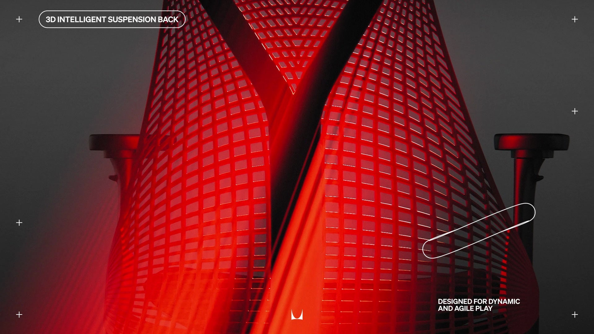 Rückansicht des Gaming-Stuhls Sayl mit den Beschriftungen „3D Intelligent Suspension Back” und „Entwickelt für dynamisches und agiles Spielen”