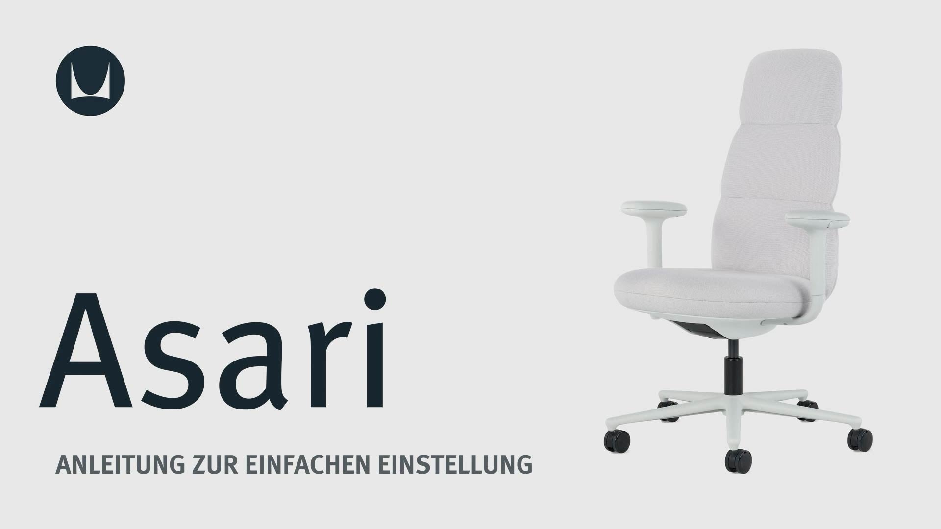 Ein Video, das die technischen Einstellmöglichkeiten eines Herman Miller Asari-Bürostuhls zeigt, einschließlich Sitzhöhe und Armlehnenverstellung.