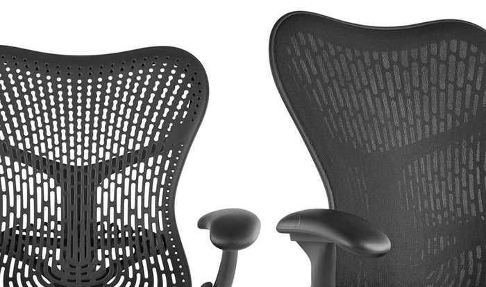 Close up of butterfly and triflex backs on Mirra 2 chairs