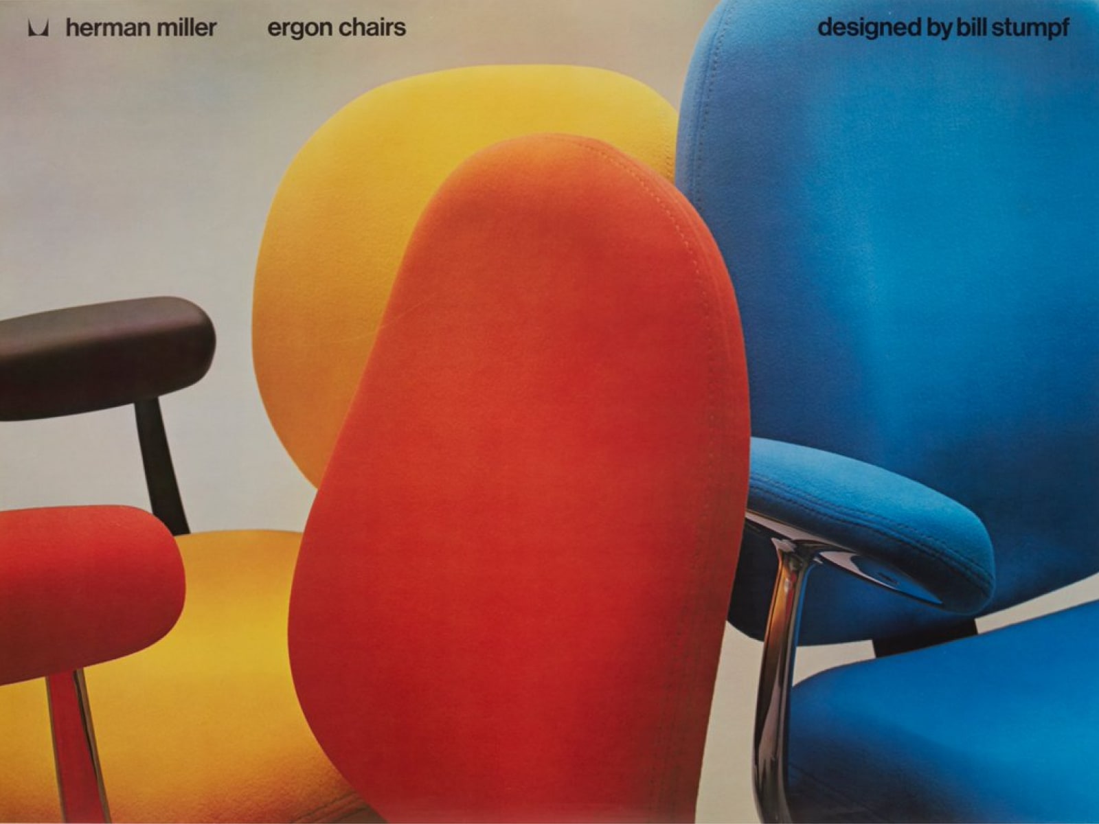 Drei Herman Miller Ergon-Stühle in Rot, Gelb und Blau